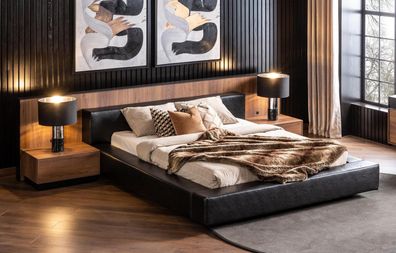 Luxus Bett mit Nachttischen Loft Schlafzimmer Möbel Betten Sets Gepolstert