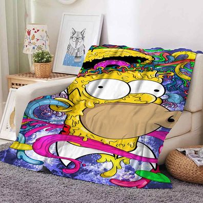 Cartoon Homer Marge Flannel Fleece Blanket Bart Decke Sommer Sofa Quilt 130x150cm