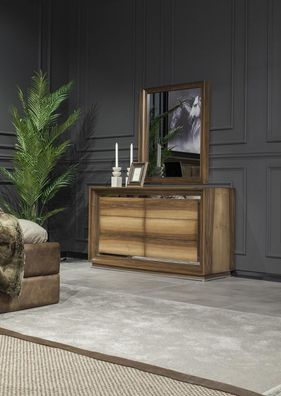 Kommode + Spiegel Modern Style Braun mit Aufbewahrung Luxus Set Neu