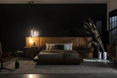 Bett Farbe Braun Kunstleder Moderner Stil Luxus Schlafzimmer Komfortabel