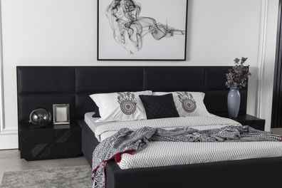 Polsterbett Schwarz Textil für Schlafzimmer Luxuriös Modern Style Neu