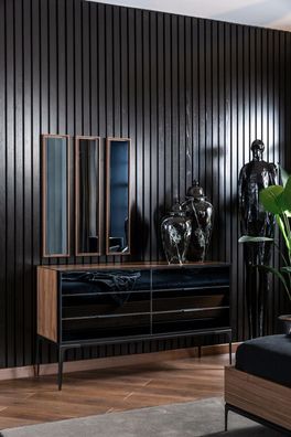 Kommode Praktisch fürs Schlafzimmer schwarz mit Stauraum 139cm Sideboard