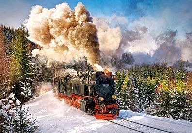 Die Dampflokomotive in der Winterlandschaft