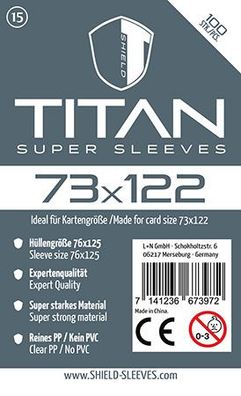 Shield Titan 15 - 100 Super Sleeves für Kartengröße 73 x 122 mm