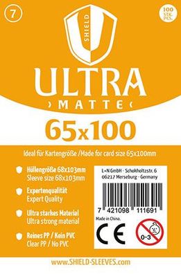 Shield Ultra Matte 7 - 100 Super Sleeves für Kartengröße 65 x 100 mm