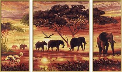 Elefanten Karawane - Triptychon