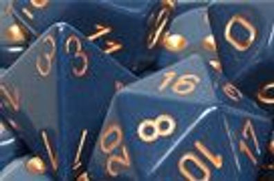 Opaque Polyhedral Dusty Blue/ copper d6 w/ #s