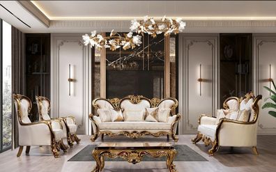 Luxus Sofagarnitur Barock Rokoko Sofa Set 3 + 3 + 1 + 1 Couchtisch Couch Klassisch