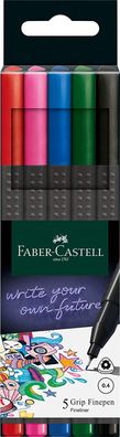 Faber-Castell 151604 - Grip Finepen, Fineliner basic, mit metallgefasster Fastersp...