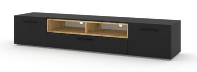 Furnlux TV-Lowboard/ Fernsehtisch ANETTE - Schwarz - 198 cm - Stil: Modern