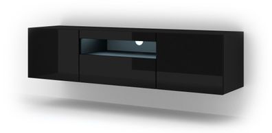 Furnlux TV-Lowboard/ Fernsehtisch AURA - Schwarz - 150 cm - Stil: Modern / LED