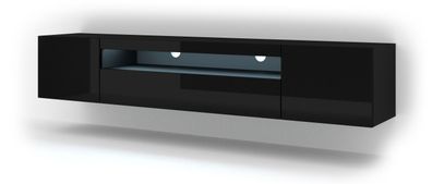 Furnlux TV-Lowboard/ Fernsehtisch AURA - Schwarz - 200 cm - Stil: Modern / LED