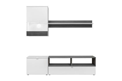 Furnlux Wohnwand MINI - Weiß - 175 x 38 x 195 cm - Stil: Modern / 3-teilig