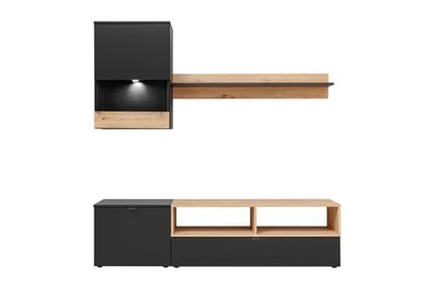 Furnlux Wohnwand MINI - Schwarz - 175 x 38 x 195 cm - Stil: Modern / 3-teilig