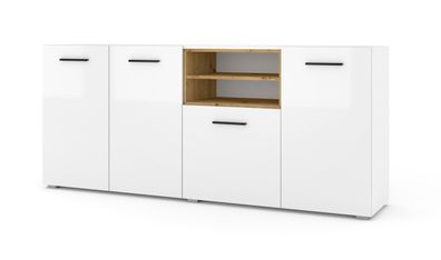 Furnlux Kommode ANETTE - Weiß - 198 x 44 x 86 cm - Stil: Modern