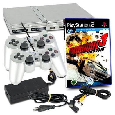 PS2 Konsole Slim Line in Silber + 2 original Controller + alle Kabel + Spiel Burno...