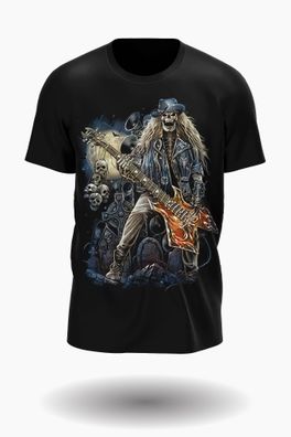 Wild Glow in the Dark totenkopf Rockstar in Hell und Skull GuitarT-shirt Design