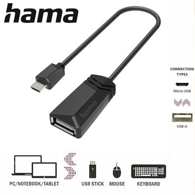 Hama Micro USB auf USB-A 2.0 480 Mbps Adapter Kabel High End Maus Tastatur NEU