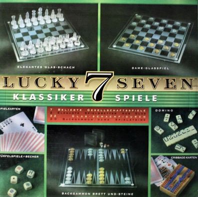 Lucky 7 Seven Spielesammlung Klassiker Spiele Gesellschaftsspiele aus Glas