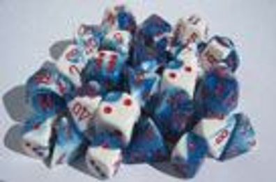 Gemini™ Astral Blue-White w/ red Polyhedral 7-die Set