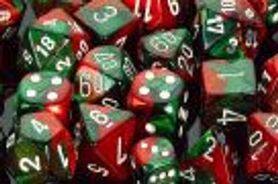 Gemini Polyhedral d10 Green-Red w/ white
