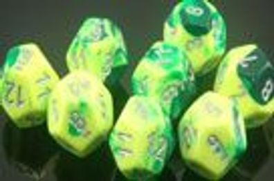 Gemini™ Polyhedral Green-Yellow/ silver d10