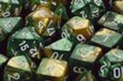 Gemini™ Bag of 20 Polyhedral Gold-Green w/ white Dice