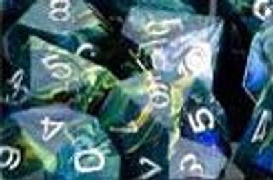 Festive™ Bag of 20 Polyhedral Green/ silver Dice