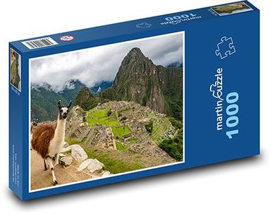 Machu Picchu Ruinen mit Alpaka