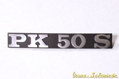 VESPA Emblem Schriftzug Seitenhaube - "PK 50 S" - Gepäckfach - Chrom PK50S