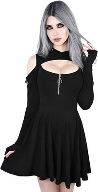 Kleid Damen Gothic Kleid, Schwarzes Punk Rock Minikleid