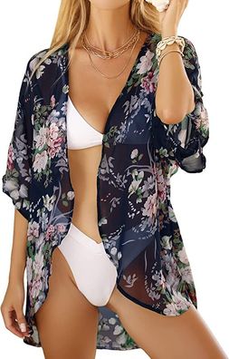 Kimono-Strandkleid für Damen, Sommer-Robe-Strandumhang mit Blumendruck