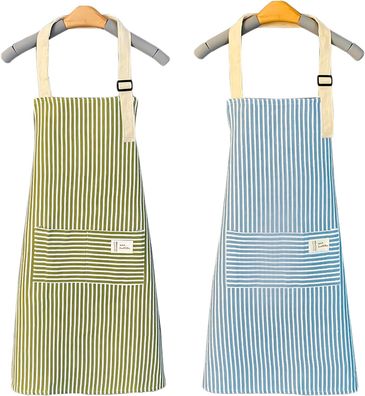 Set mit 2 Damen-Küchenschürzen, Baumwoll-Leinen-Schürzen mit Taschen