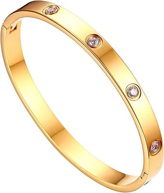 Damenarmband Edelstahl Zirkonia Armband 6mm breit Goldarmband