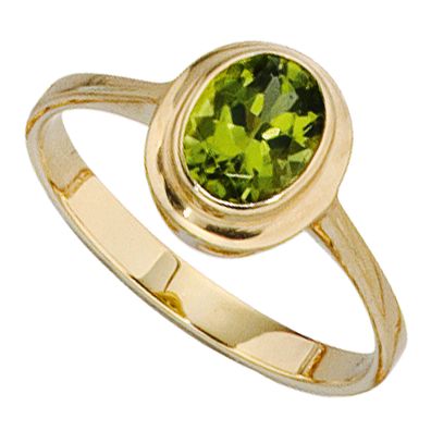 Damen Ring 585 Gold Gelbgold 1 Peridot grün Goldring Peridotring Gelbgoldring