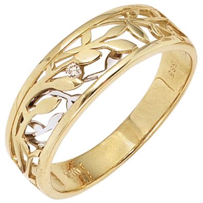 Damen Ring 585 Gold Gelbgold Weißgold bicolor Diamant Brillant 0,02ct Goldring.