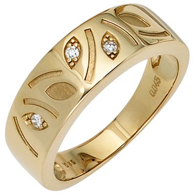 Damen Ring 585 Gold Gelbgold 3 Diamanten Brillanten 0,04ct Goldring Diamantring