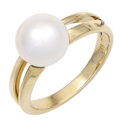Damen Ring 585 Gold Gelbgold 1 Süßwasser Perle Goldring Perlenring Gelbgoldring