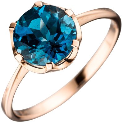 Damen Ring 585 Gold Rotgold 1 Blautopas blau London blue Goldring Rotgoldring.