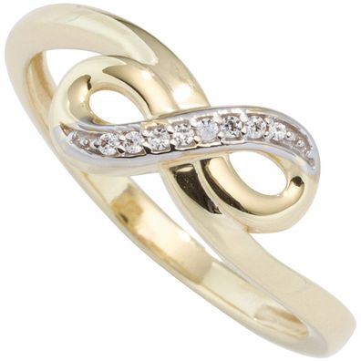 Damen Ring Unendlichkeit Infinity 333 Gold Gelbgold bicolor mit Zirkonia.