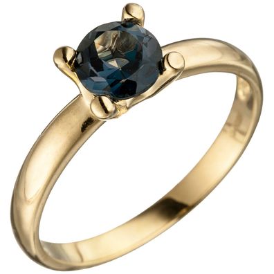 Damen Ring 585 Gold Gelbgold 1 Blautopas blau London Blue Goldring.