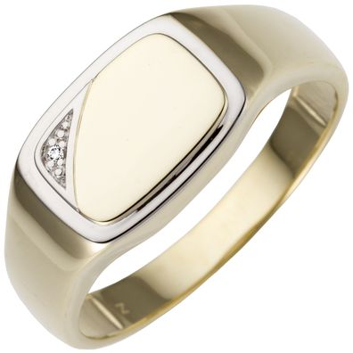 Herren Ring 585 Gold Gelbgold bicolor 1 Diamant Brillant Goldring Herrenring.