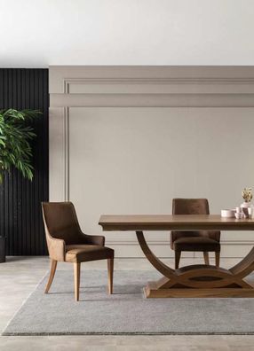 Luxus Lehnstuhl Polster Stühle Loft Designer Möbel Braun Küchen Lederstuhl