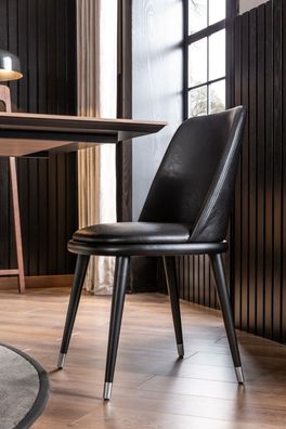 Luxus Lehnstuhl Schwarz Lederstuhl Polster Stühle Loft Designer Möbel Küchen