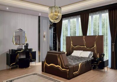 Luxus Schlafzimmer Set Bett Nachttisch Gold Schminktisch Nachttische 5tlg