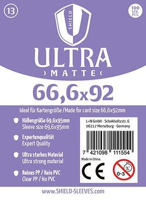 Shield Ultra Matte 13 - 100 Super Sleeves für Kartengröße 66,6 x 92 mm