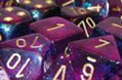 Borealis™ Polyhedral Royal Purple/ gold d6 with numbers