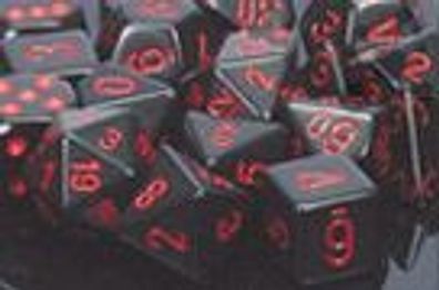 Opaque Polyhedral Black/ red d6 w/ #s
