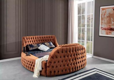 Chesterfield Bett Polster Design Luxus Betten Hotel Orange mit TV Fernseher Lift
