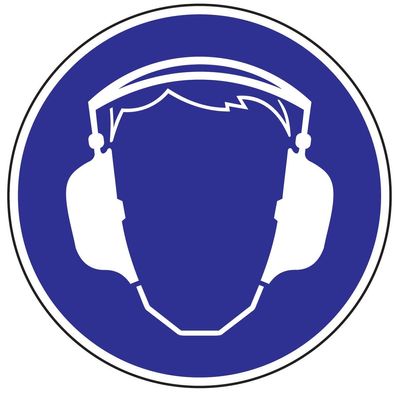 Gebotszeichen Gehörschutz benutzen D.200mm Kunststoffschild blau/ weiß
